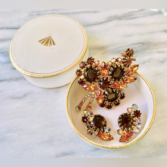 Vintage JULIANA Brooch & Clip-On Earrings, c. 1964-66, JUST...